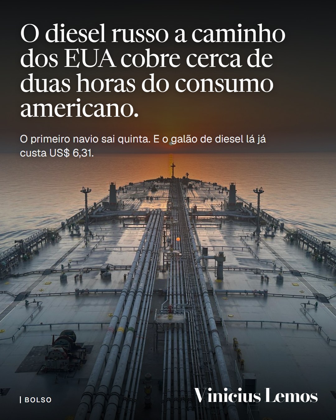Rússia envia primeiro navio de diesel aos EUA, mas carga cobre cerca de duas horas de consumo